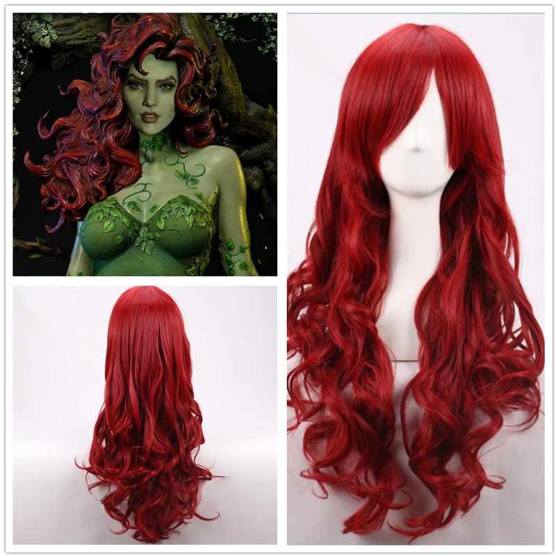 Anime Cosplay With Red Hair - Wig Rambut Sintetis Tahan Panas Bergelombang